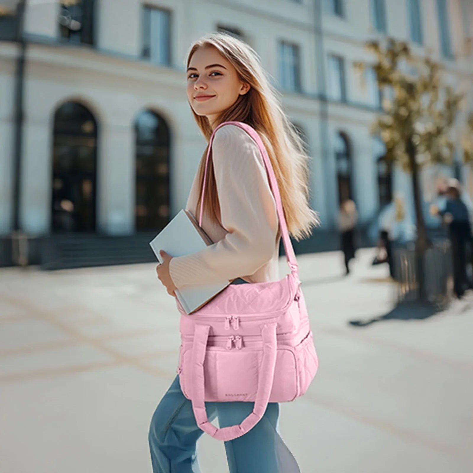 Pink large insulated lunch bag for travel, stylish and versatile
