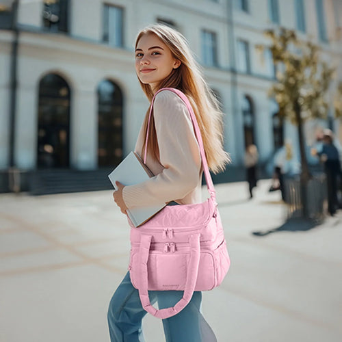 Pink large insulated lunch bag for travel, stylish and versatile