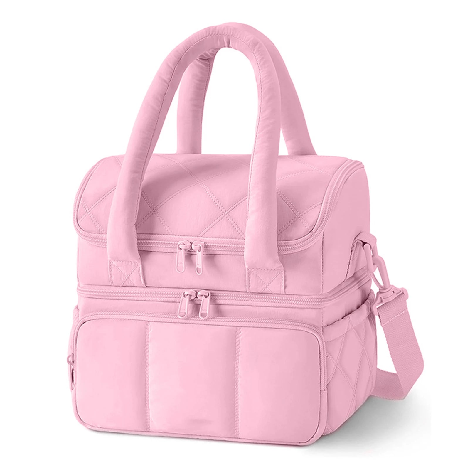 Large insulated lunch bag for travel in pink, durable and stylish design