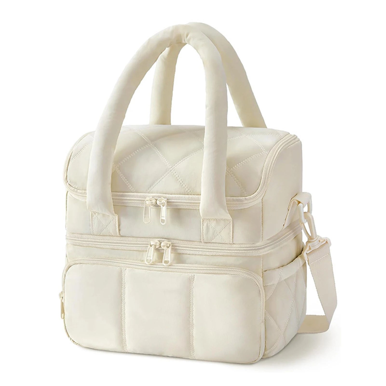 Large insulated lunch bag for travel in cream color, durable material