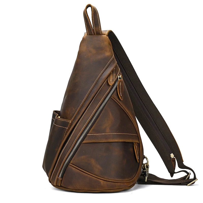 Large leather crossbody bag in brown for casual outing