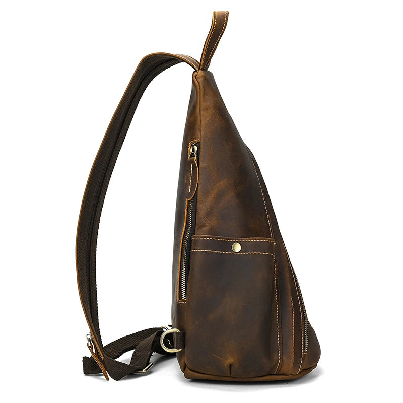 Brown large leather crossbody bag with adjustable strap for everyday use