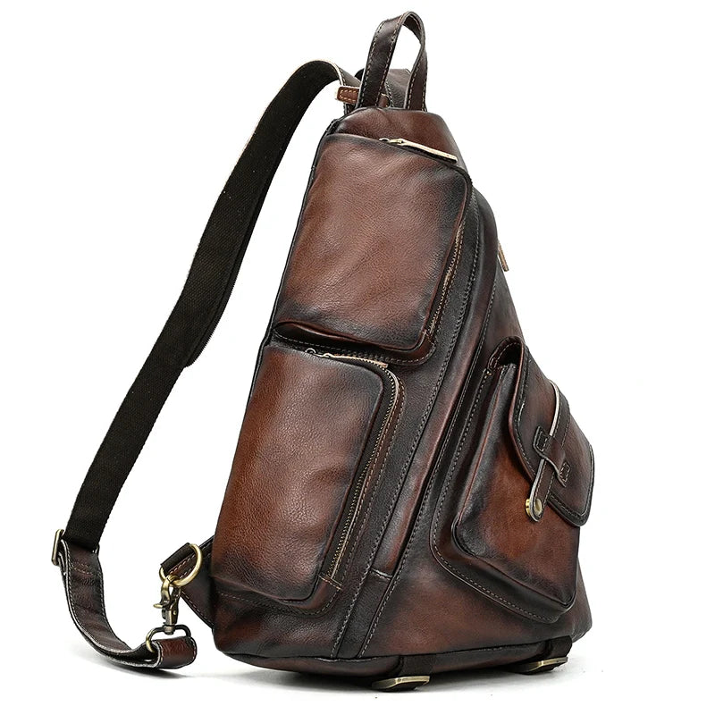 Brown large leather crossbody bag, perfect for daily use