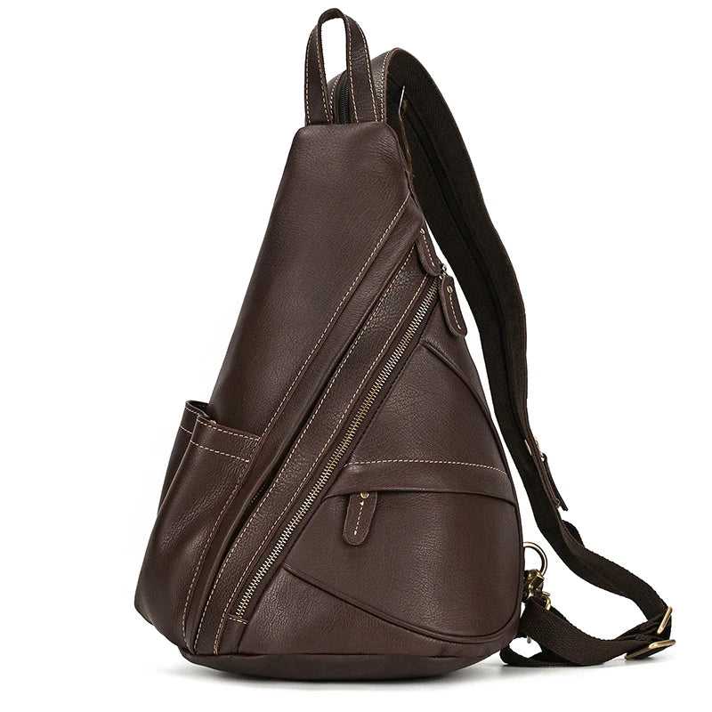 Brown large leather crossbody bag for everyday use