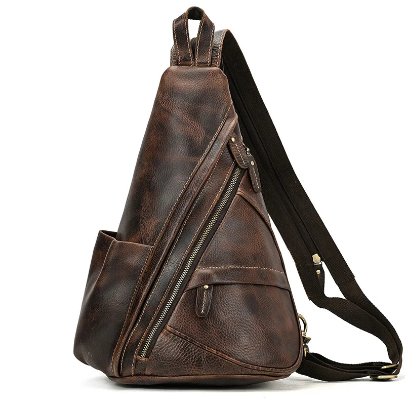 Large leather crossbody bag in brown for casual outings