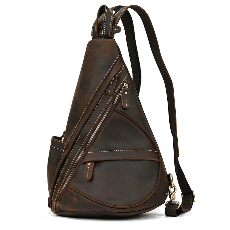 Brown leather single strap sling bag for casual outings