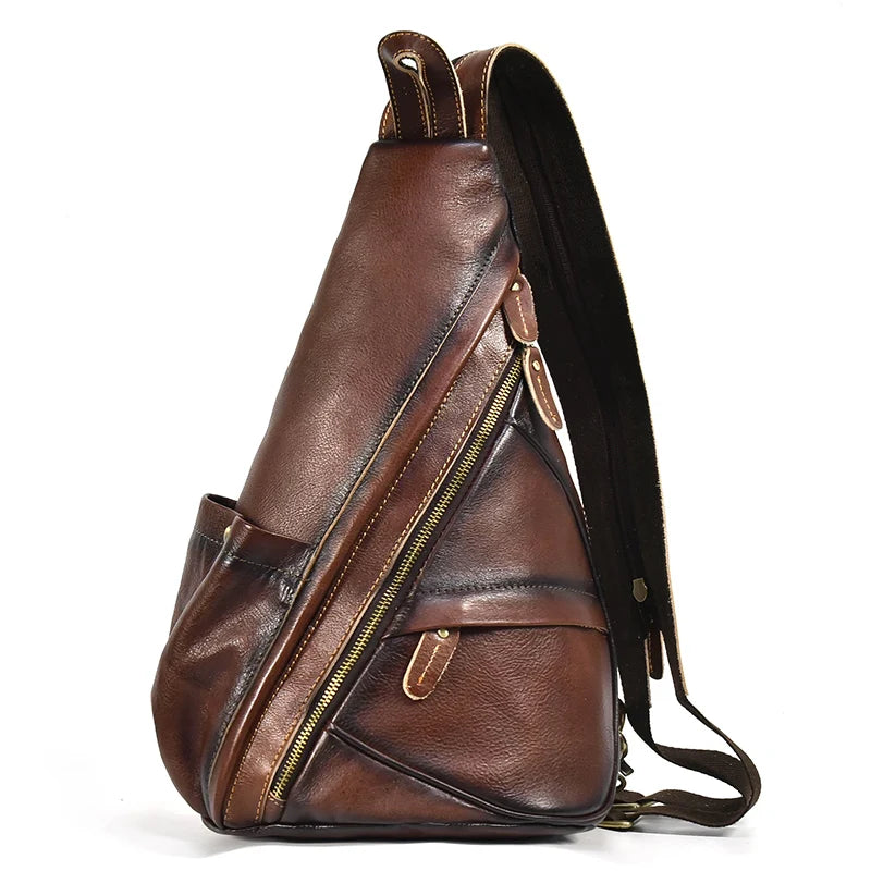 Brown leather single strap sling bag, ideal for daily use