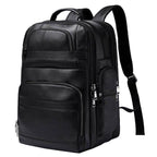 Large leather travel backpack with multiple pockets for organization and comfort on trips