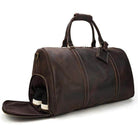 Large leather travel bag by VacationGrabs with a separate compartment for shoes and sturdy handles