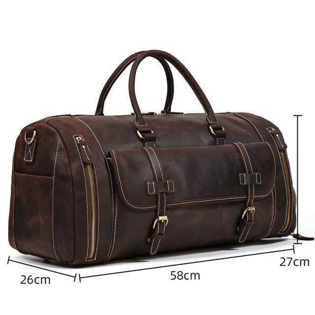 Large leather travel bag by VacationGrabs with spacious compartments and durable handles