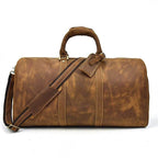 Large leather weekend bag from VacationGrabs with sturdy handles and detachable shoulder strap