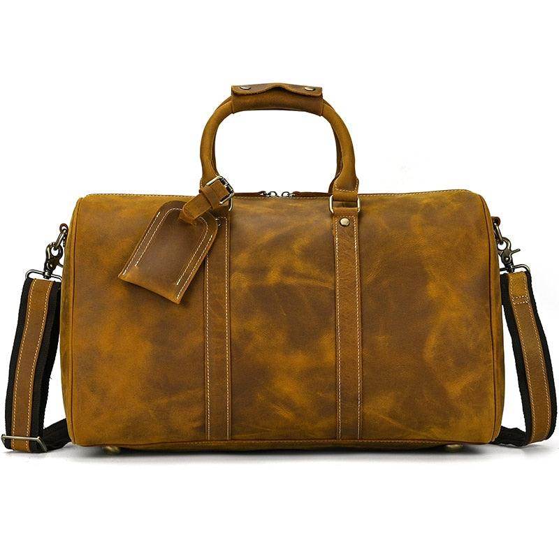 Large leather weekend bag by VacationGrabs with adjustable shoulder strap and sturdy handles