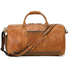 Large leather weekend bag from VacationGrabs with adjustable shoulder strap and multiple zippered pockets