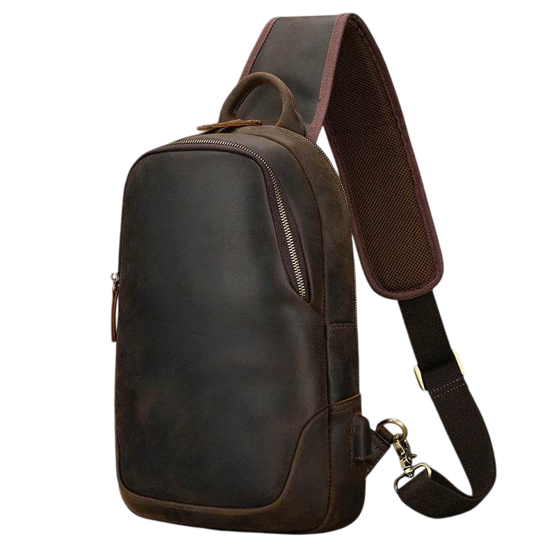 Large Size Leather Chest Bag for Men Crossbody Outdoor Sling