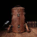 Large travel bag for men made of durable leather with multiple straps and compartments