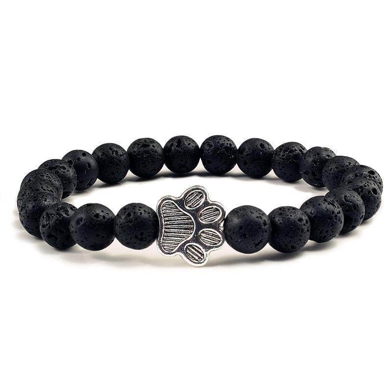 Lava stone pet bracelet featuring a paw print charm, perfect for pet lovers and stylish men