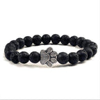 Lava stone pet bracelet for men featuring a charming paw print design in silver