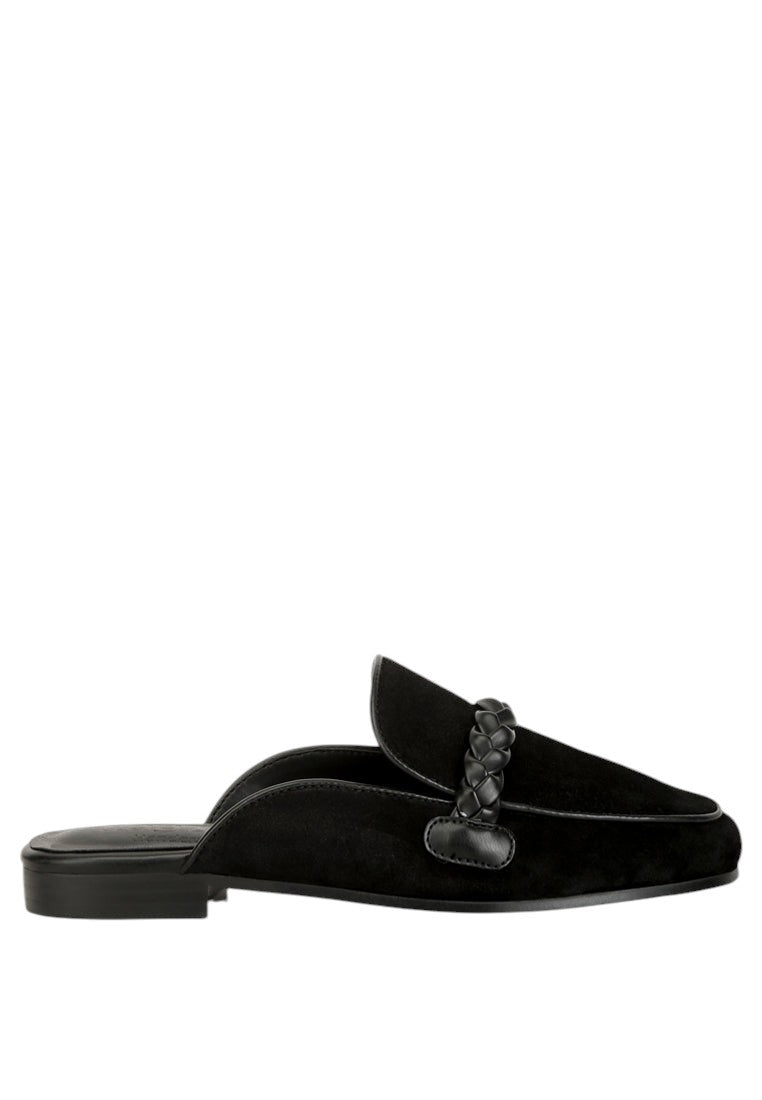 Lavinia Suede Leather Braided Detail Mules