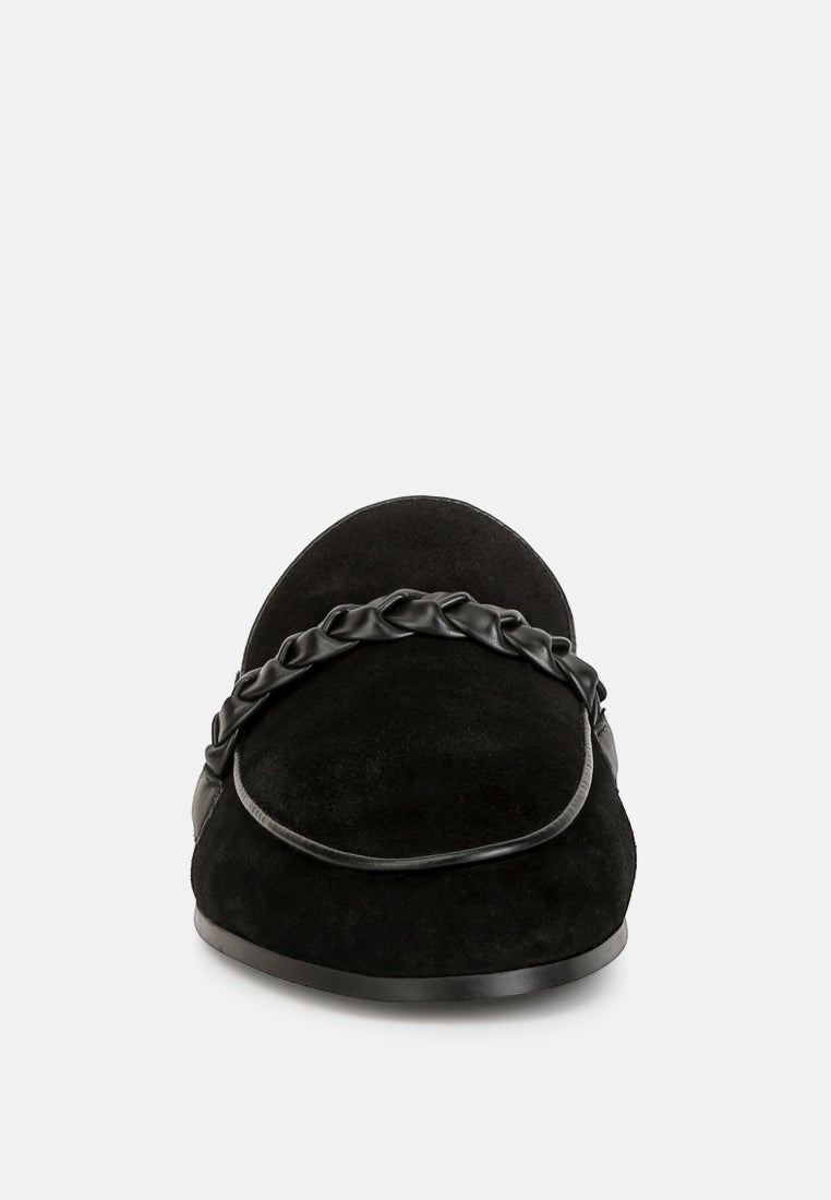 Lavinia Suede Leather Braided Detail Mules