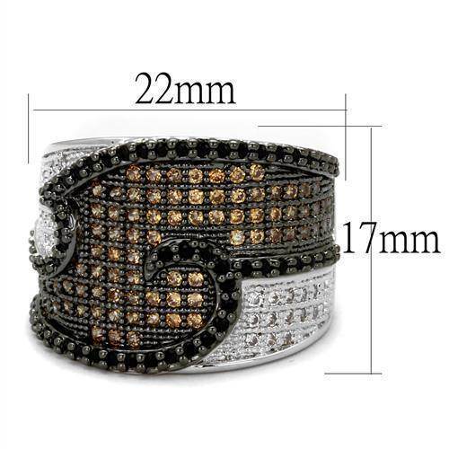 Layered gemstone statement ring for women featuring intricate detailing and unique design in silver and black tones