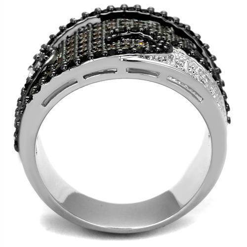 Layered gemstone statement ring for women with intricate design and silver accents