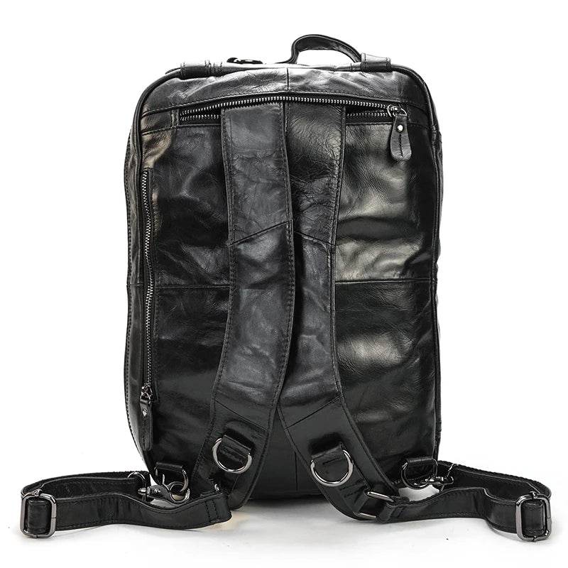 Black leather backpack, stylish and durable for everyday use