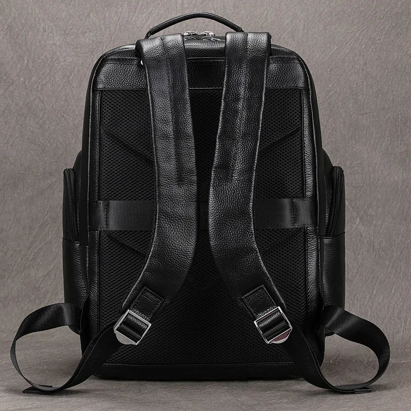 Black leather backpack, durable material for everyday use