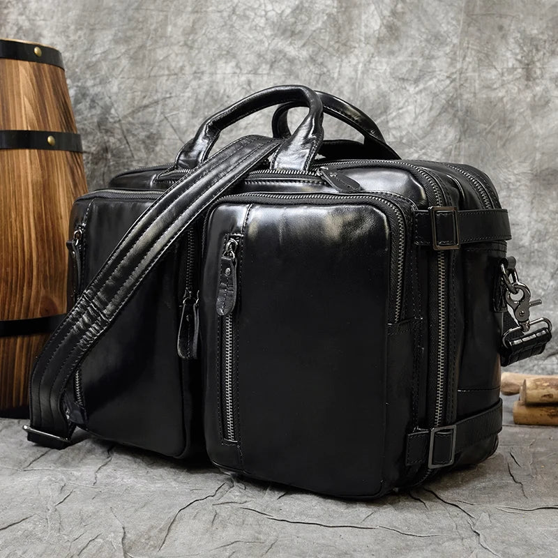 Black leather backpack backpack for travel and everyday use