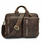 Brown leather backpack backpack with multiple pockets and adjustable strap