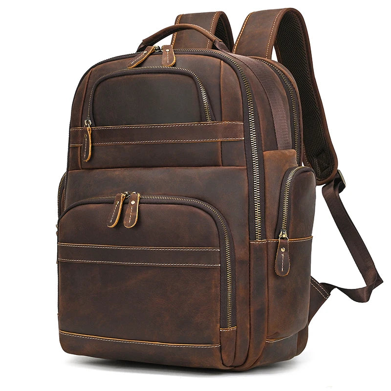 Brown leather backpack backpack for travel and daily use