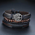 Stylish leather beaded bracelets for men featuring woven design and tree of life charm