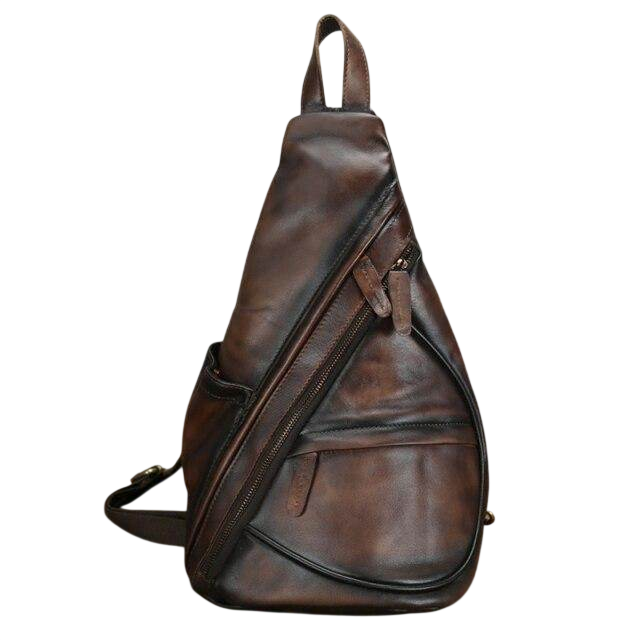Mochila de Viaje Casual en Piel Genuina Negro Marrón