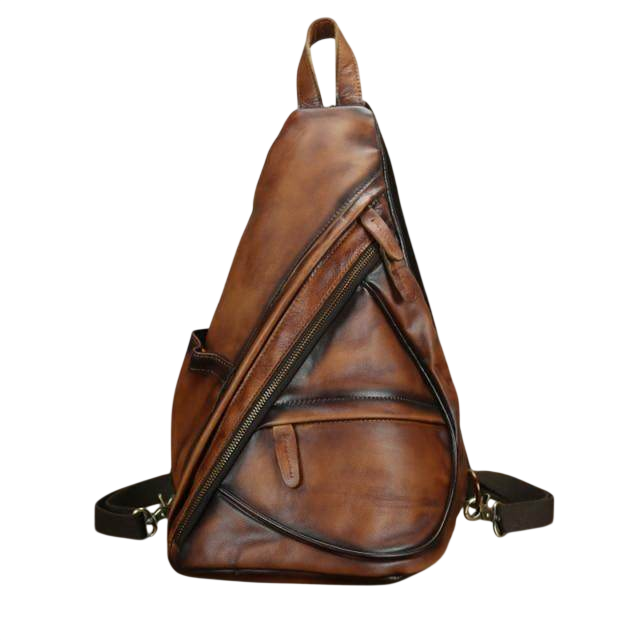 Mochila de Viaje Casual en Piel Genuina Negro Marrón