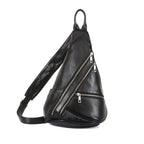 Stylish leather black sling bag with multiple zippered pockets for convenient storage