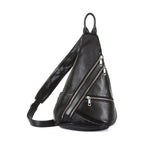 Leather black sling bag with multiple zippered compartments for easy access and stylish storage