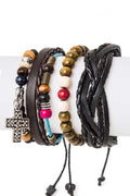 Men's leather bracelet man, braided black leather and colorful beads