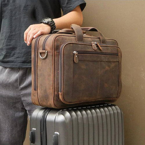 brown leather briefcase for business travel and everyday use