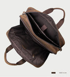 Brown leather briefcase with spacious interior and dual compartments