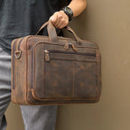 Brown leather briefcase for business professionals and daily use