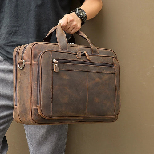 Brown leather briefcase for business professionals and daily use