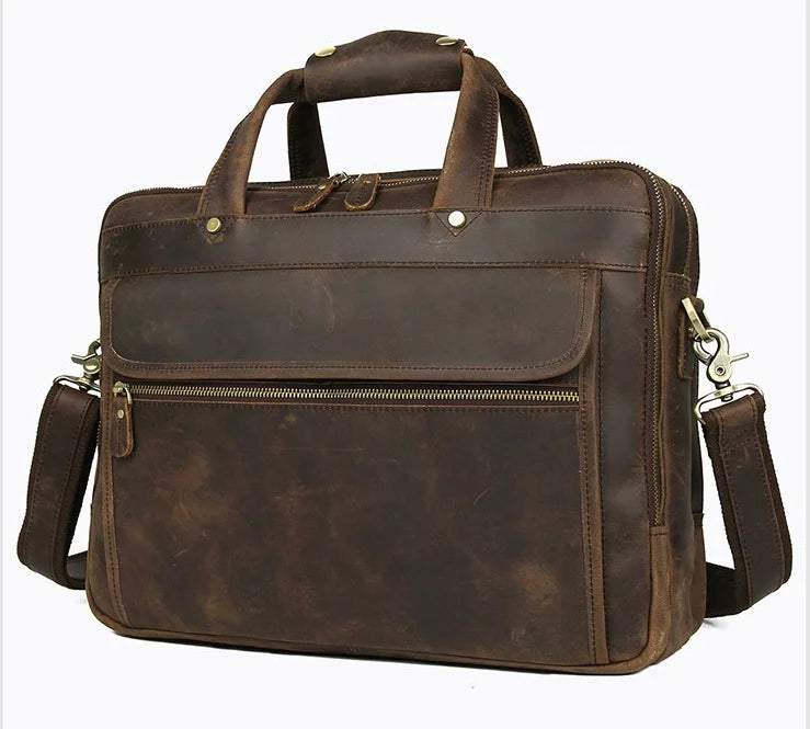 Brown leather briefcase for business professionals and travel