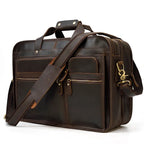 Brown leather briefcase with multiple pockets for organization