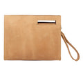 Tan leather briefcase, stylish and functional for work use