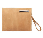 Tan leather briefcase, stylish and functional for work use