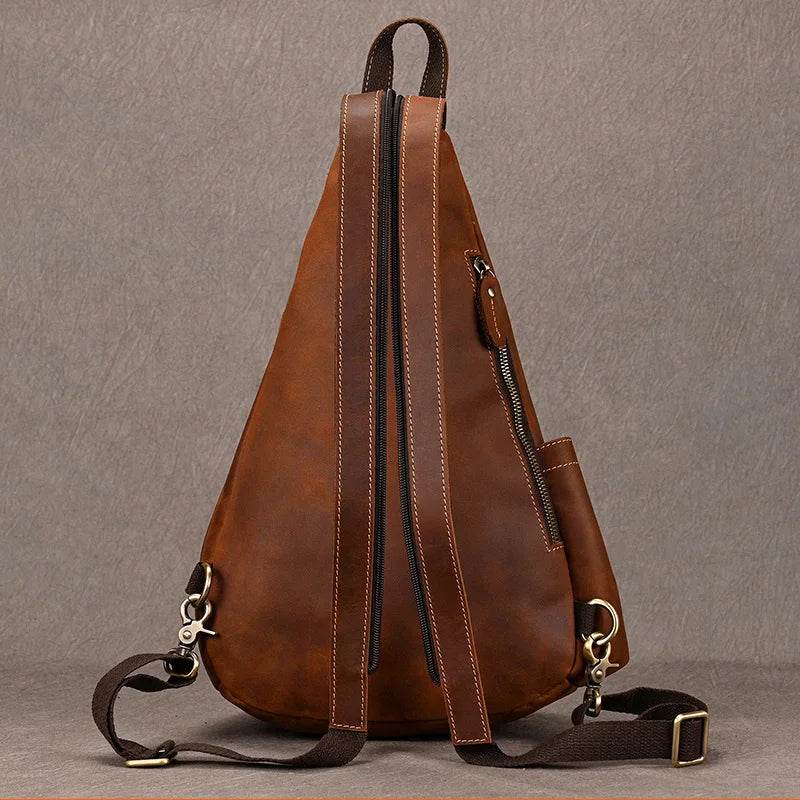 Brown leather chest bag sling, perfect for daily use and travel