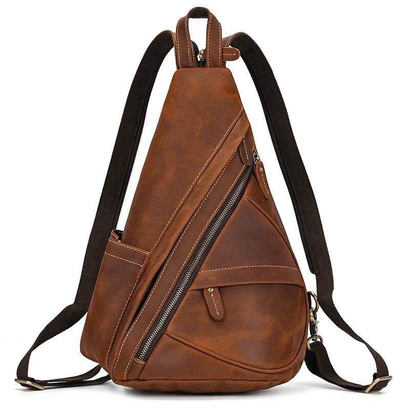 Leather chest bag sling, brown, ideal for daily use and travel