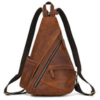 Leather chest bag sling, brown, ideal for daily use and travel