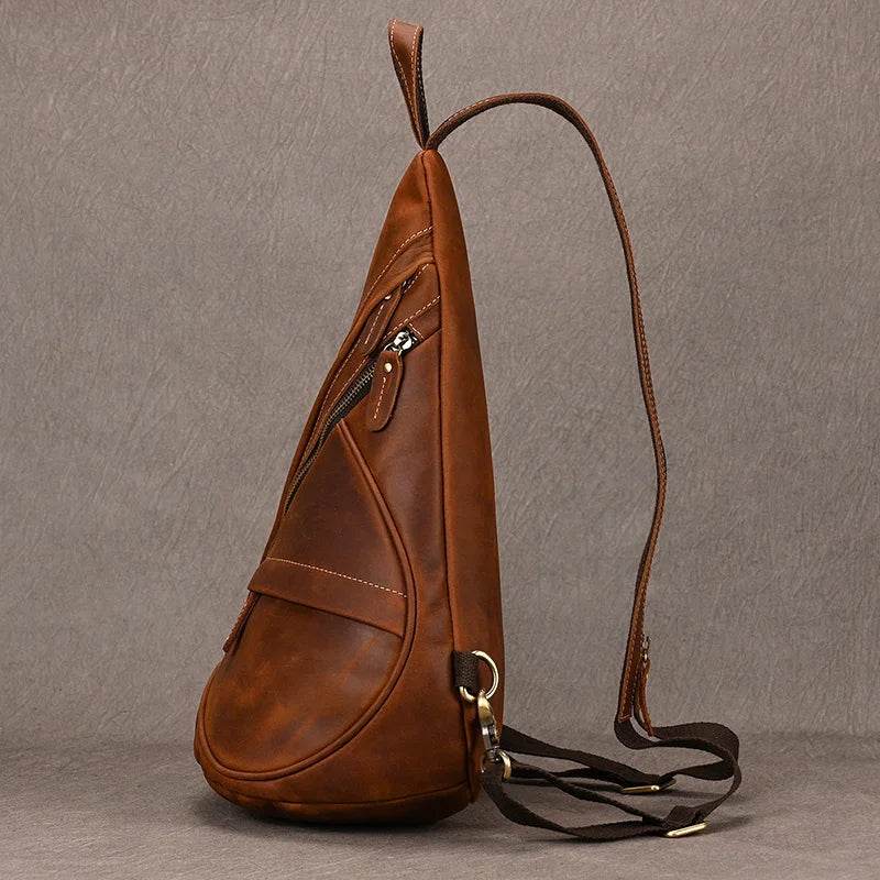 Brown leather chest bag sling for stylish daily use