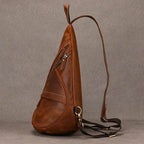 Brown leather chest bag sling for stylish daily use