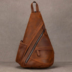 Brown leather chest bag sling for stylish daily use